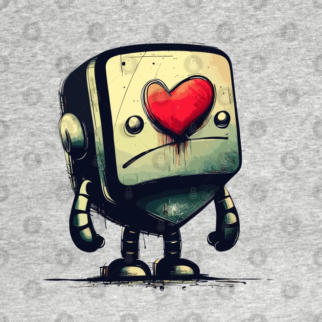 Cute clumsy sad valentine retro robot by TomFrontierArt